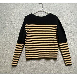 Who What Wear Sweater Top Anthracite Lark Stripe Gold & Black Medium New